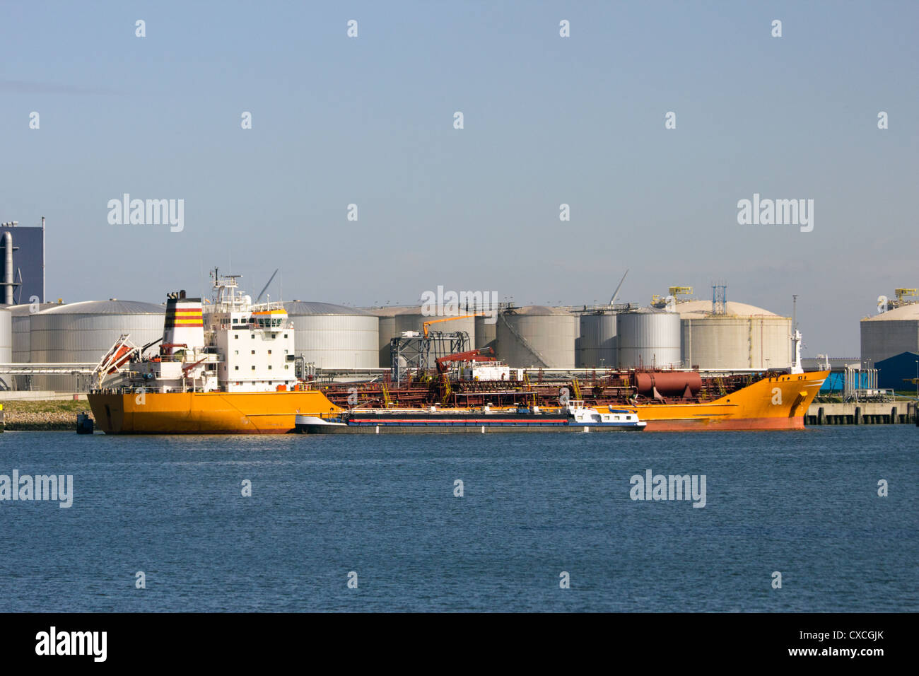 Oil tanker moored in the Port of Rotterdam Stock Photo