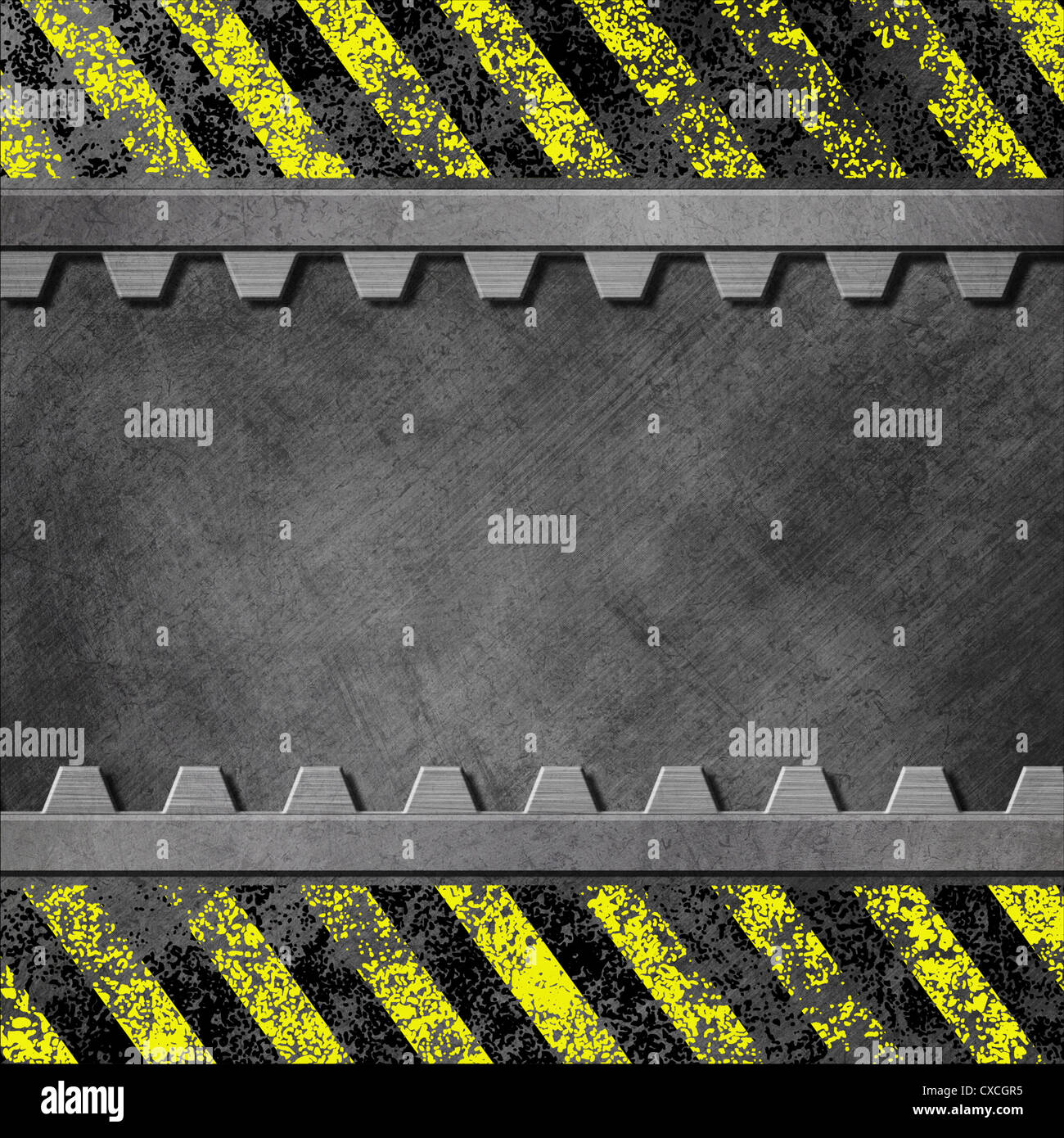 A Grunge Metal Background with Black and Yellow Stripes and Gear Teeth ...