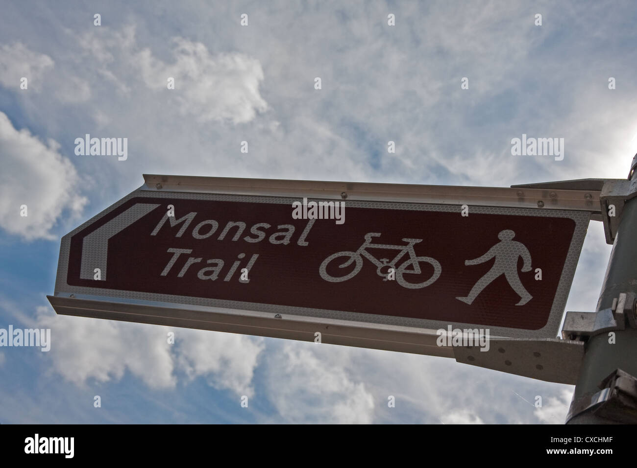 Brown tourist sign for Monsal Trail, Derbyshire Stock Photo