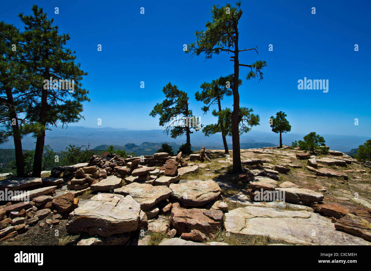View from Aztec Peak in the Sierra Ancha Mountains south of the town of Young. Looking south across the Tonto Basin. USA Stock Photo