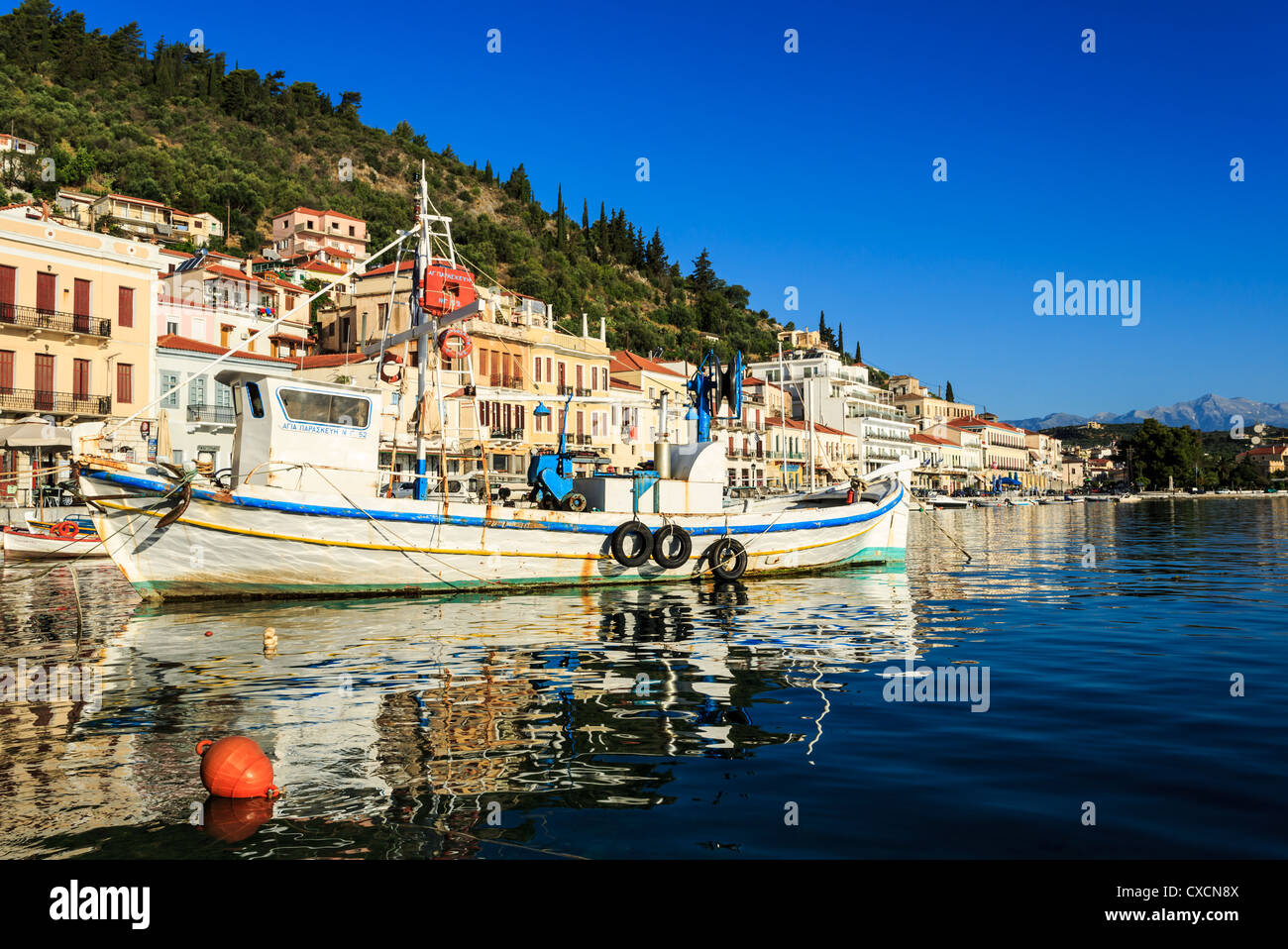 The old fishing harbor in Gytheio, Peloponnes, Greece Stock Photo