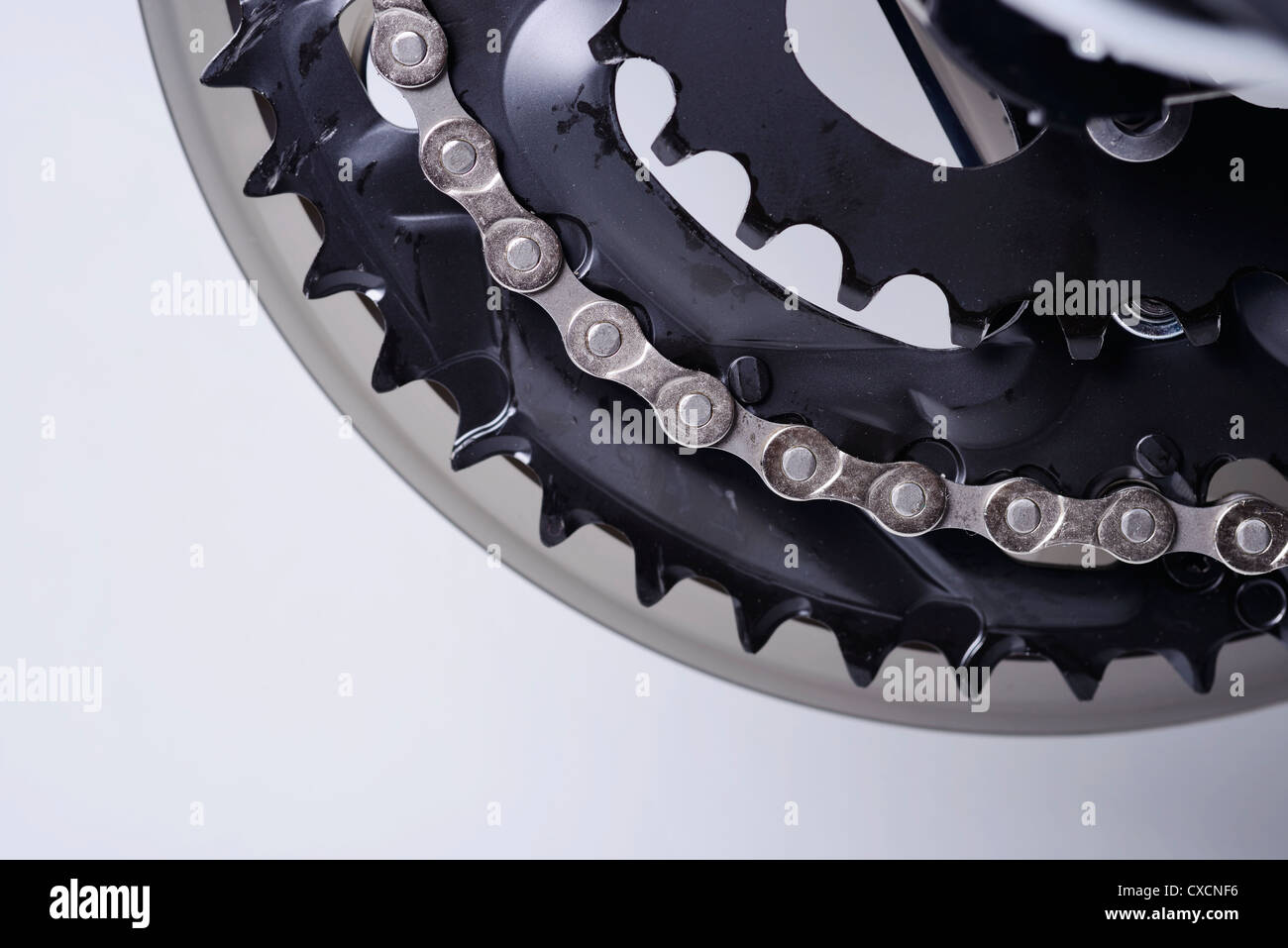 Bicycle front chainring detail Stock Photo