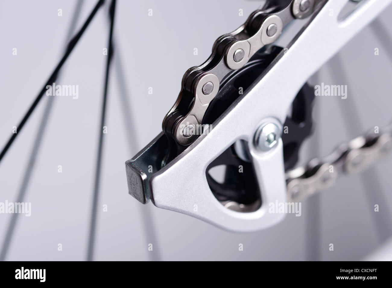 Bicycle rear derailleur close up detail Stock Photo
