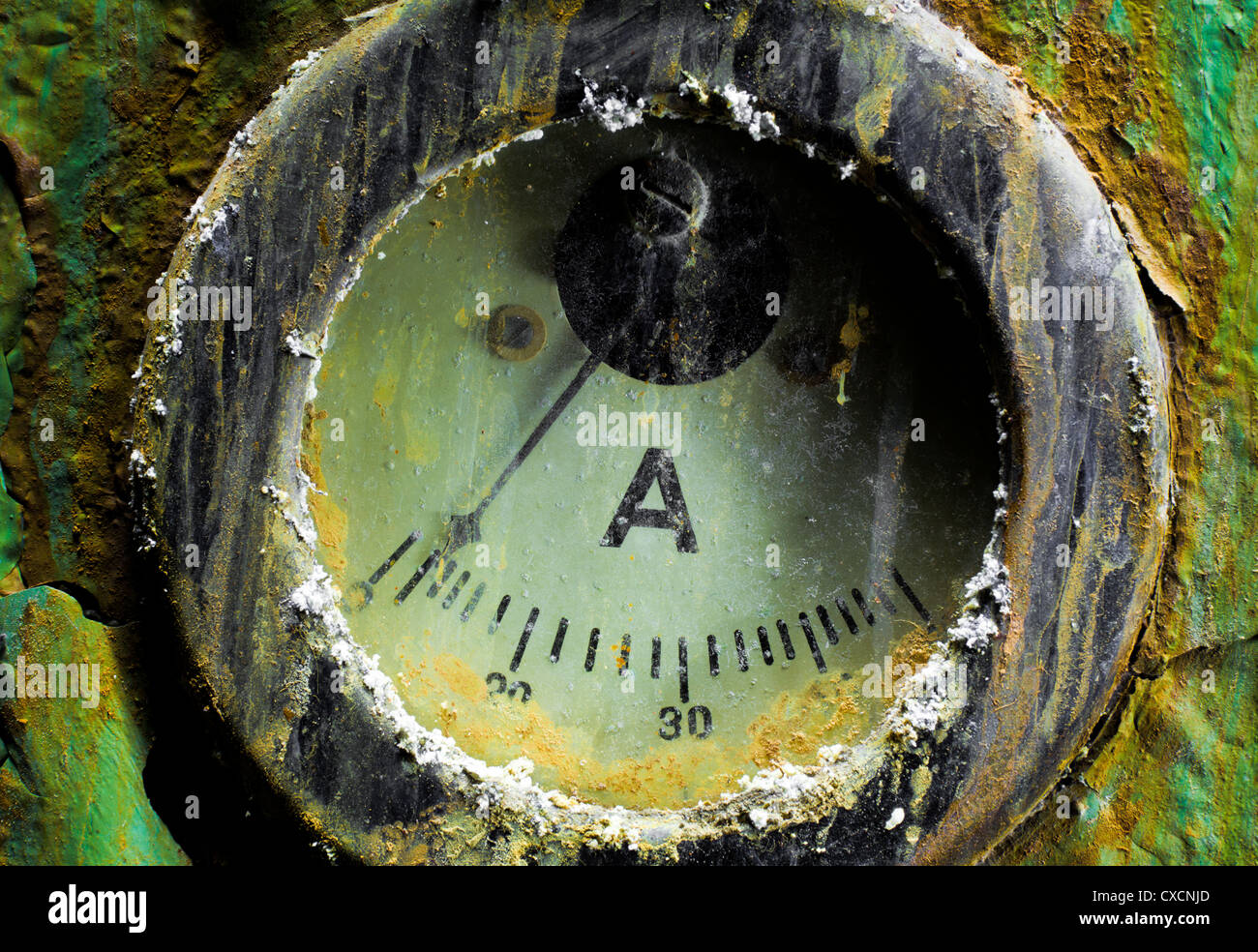 Rusty amperage meter of an abandoned power station Stock Photo