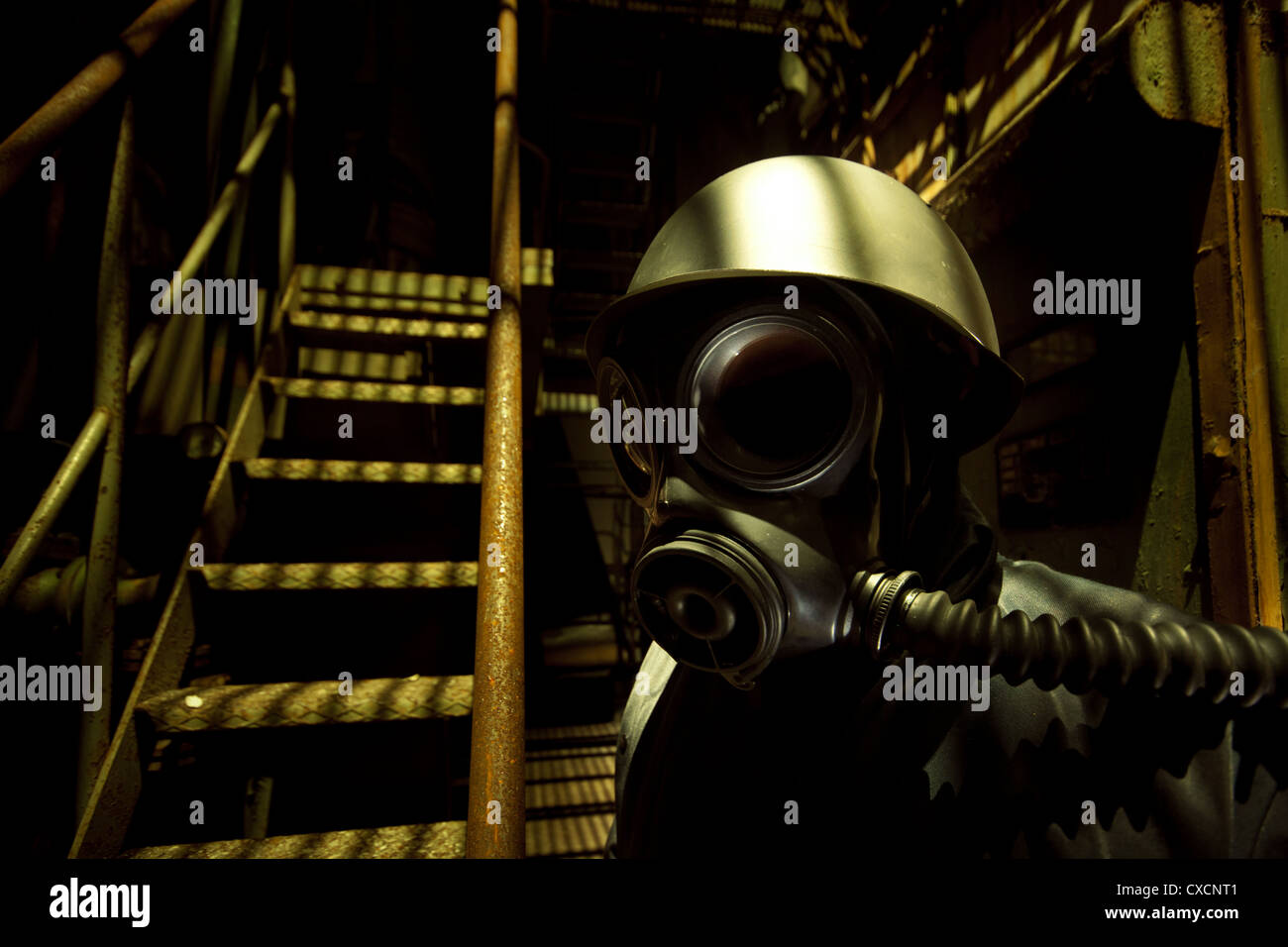 Ominous gas masked individual Stock Photo