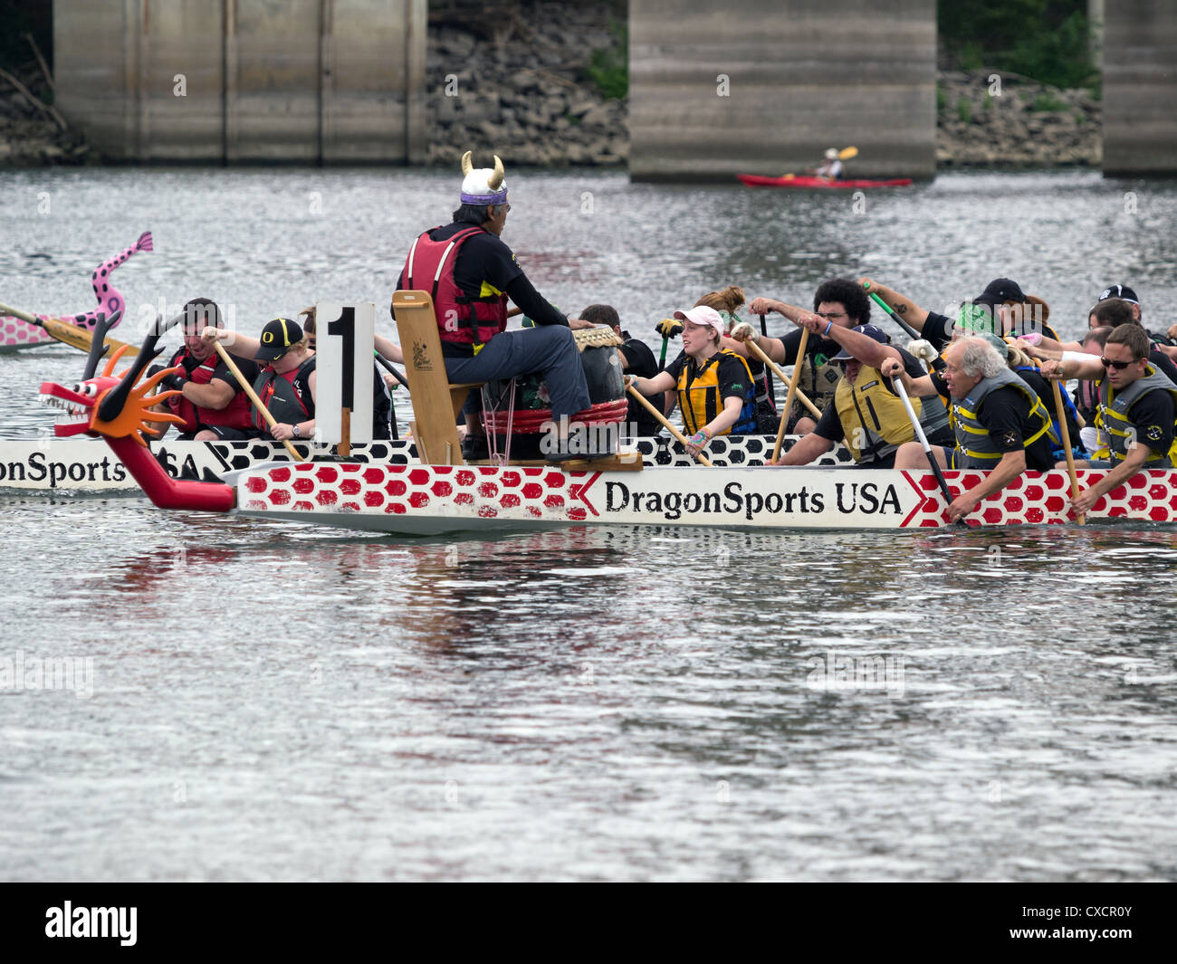 Stock photo of of dragon boats at the fall Dragon Boat Races in Portland Oregon. Stock Photo