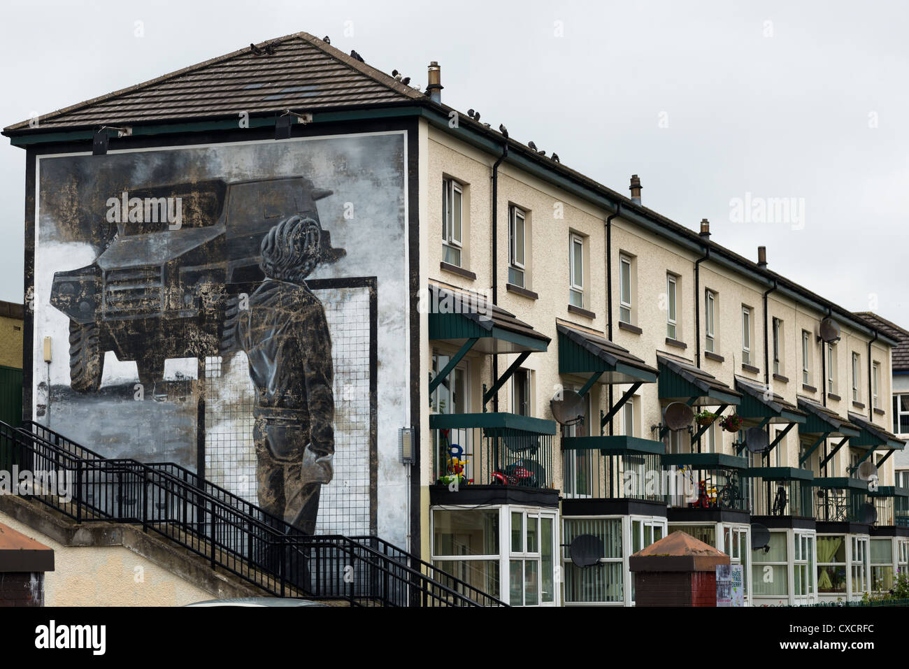 Mural on the wall of houses in Bogside, Northern Ireland. Stock Photo