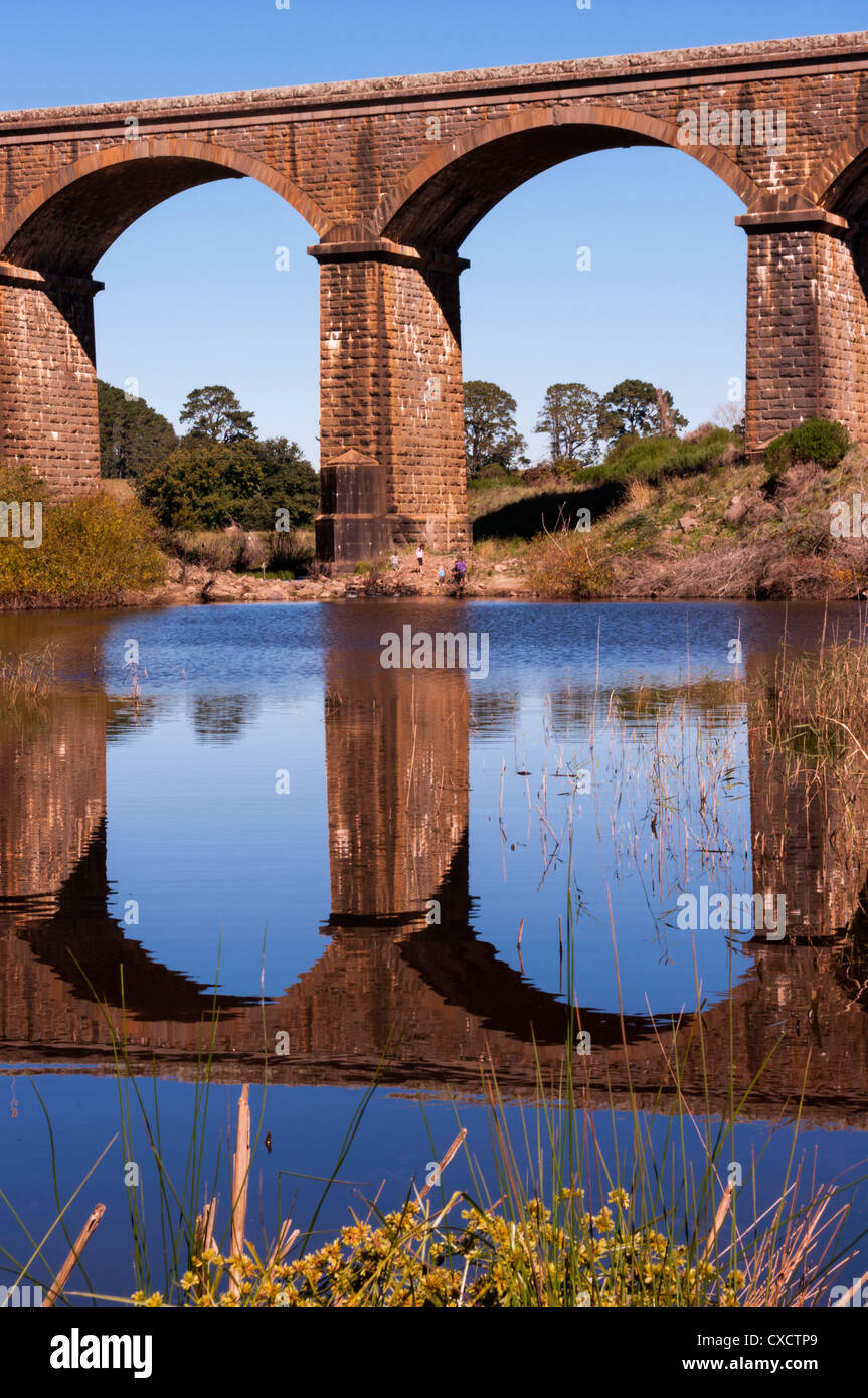 The historic Malmsbury Railway Viaduct constructed from blue stone in 1861. Stock Photo