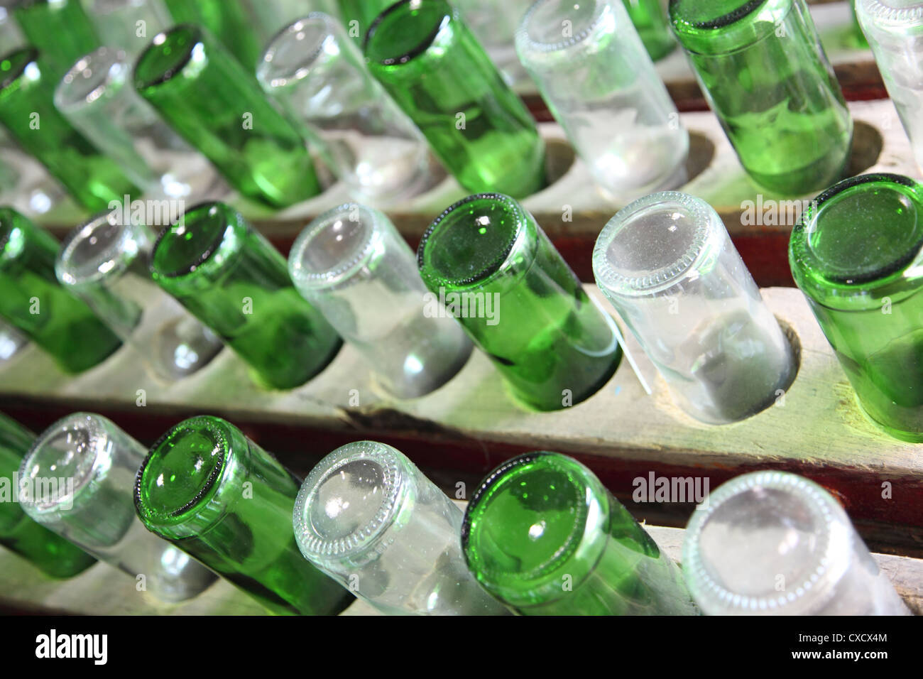 Group Clear Glass Wine Bottles Stock Photos & Group Clear Glass Wine