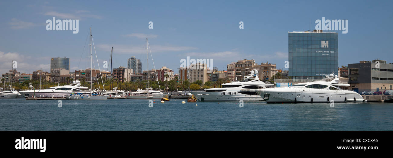 Luxury yachts at Marina Port Vell, Barcelona, Catalonia, Spain, Europe Stock Photo