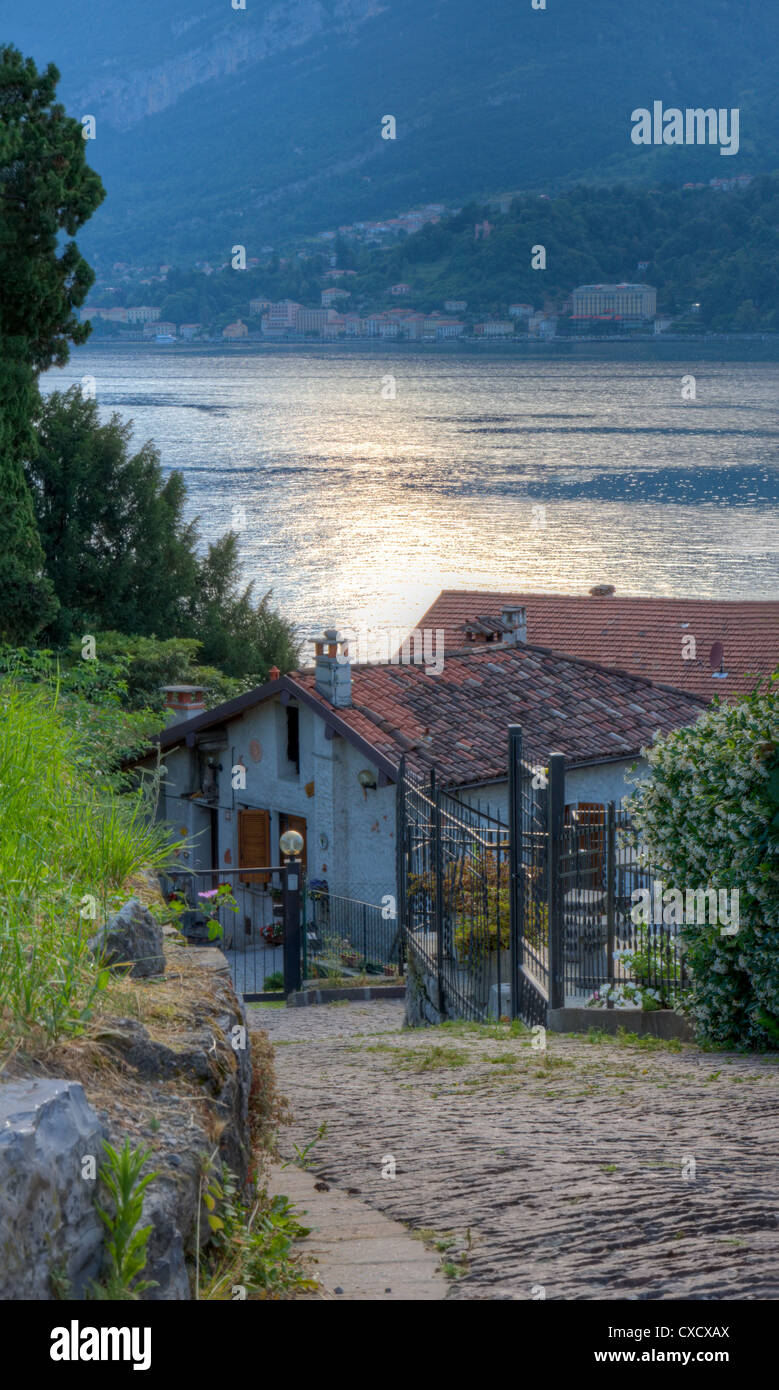 Lake view down to Lake Como in Italy Stock Photo