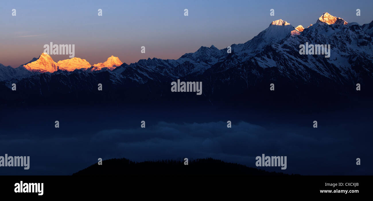 Stunning view of beautiful snowcapped mountains in the Himalayas at