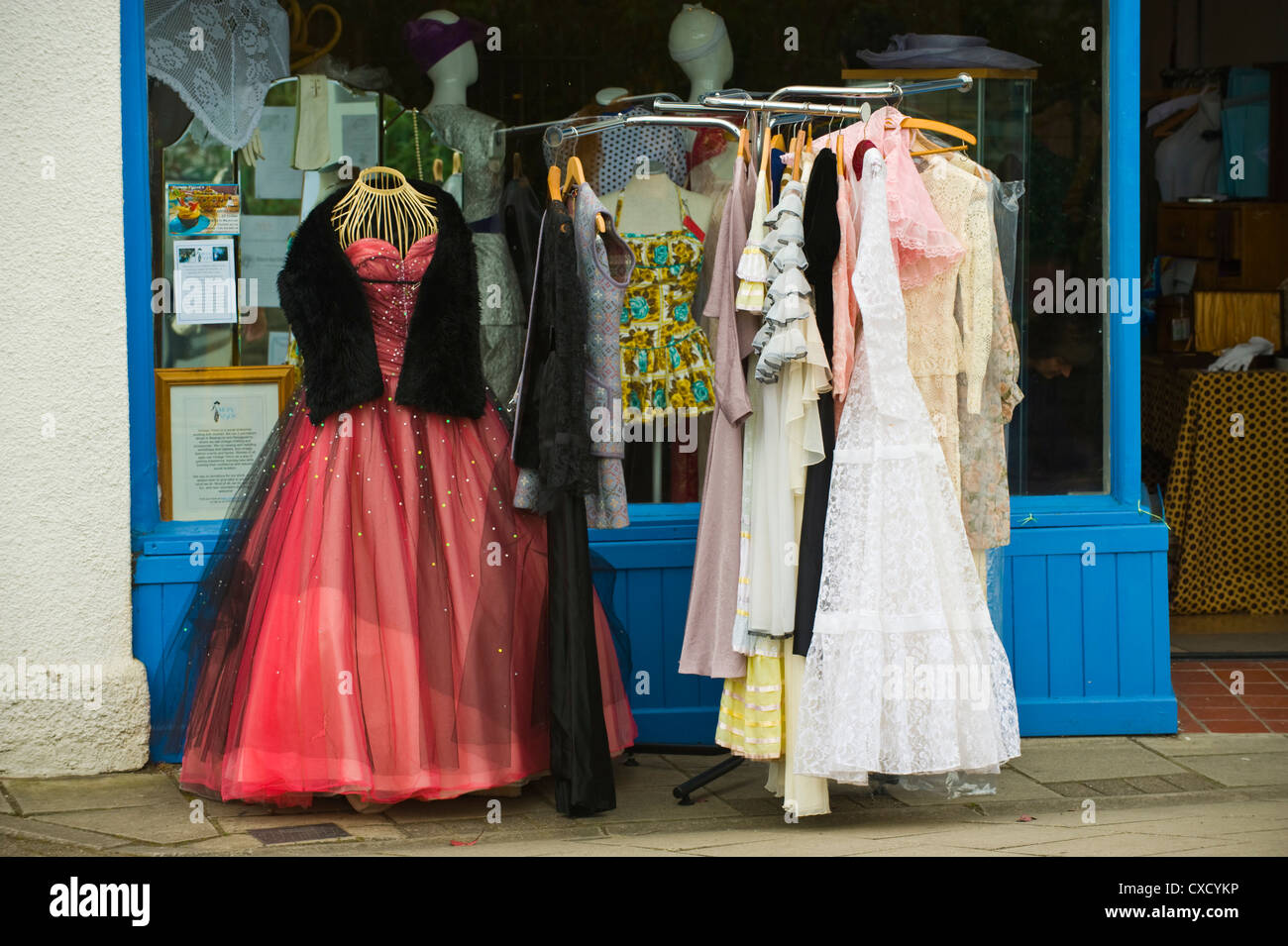 Vintage clothing outside shop in Abergavenny Gwent South Wales UK Stock Photo