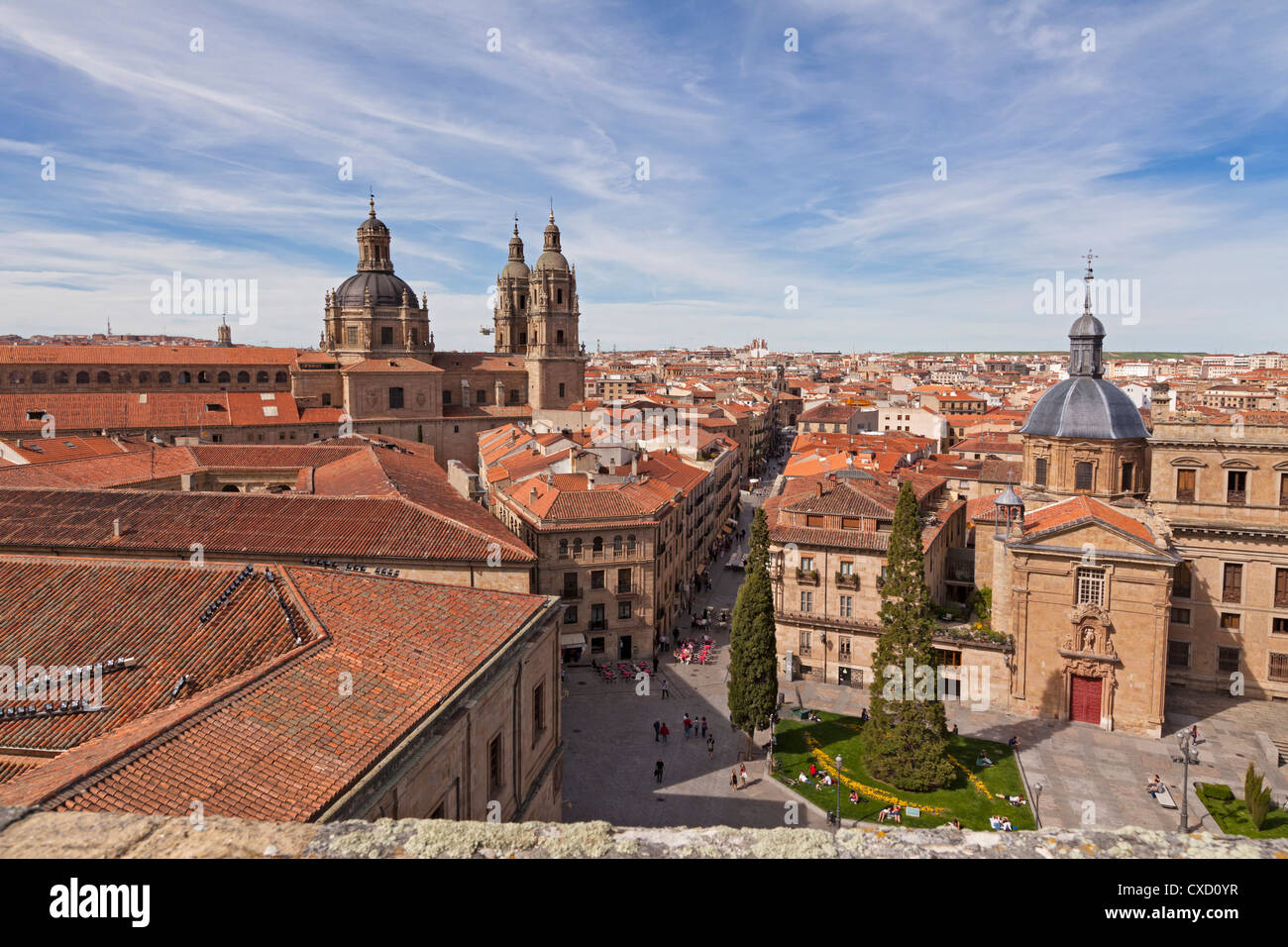 Panoramic roofline of Salamanca, looking to Anaya Sq., Rua Mayor, The Clerencia building, and much moore, Castile-Leon, Spain Stock Photo
