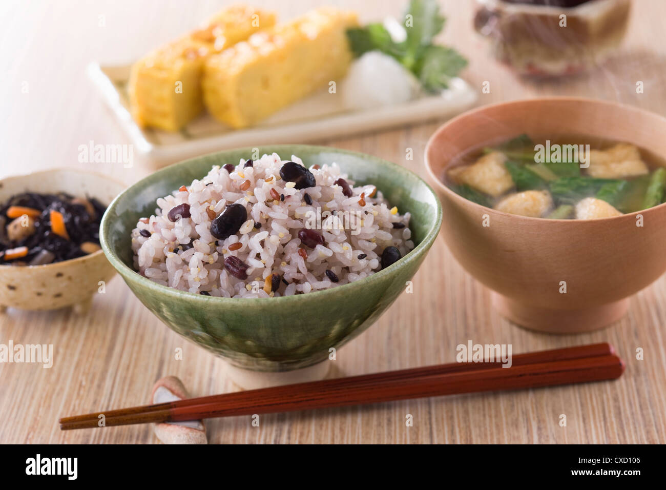 Steamed Mixed Millet and Rice with Side Dishes Stock Photo Alamy