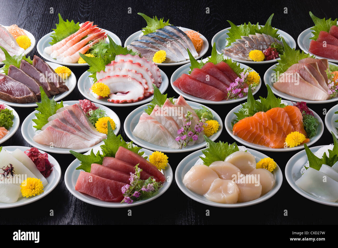 Various Sashimi on Plate Stock Photo