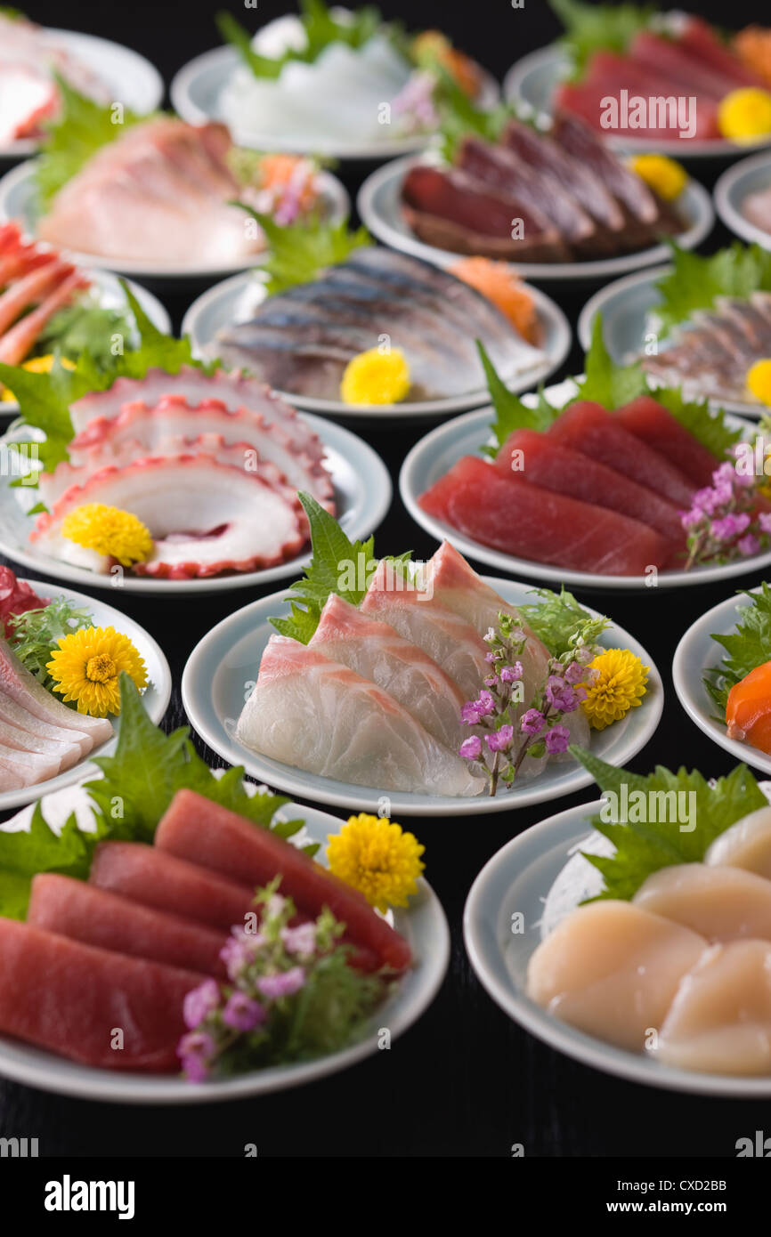 Various Sashimi on Plate Stock Photo