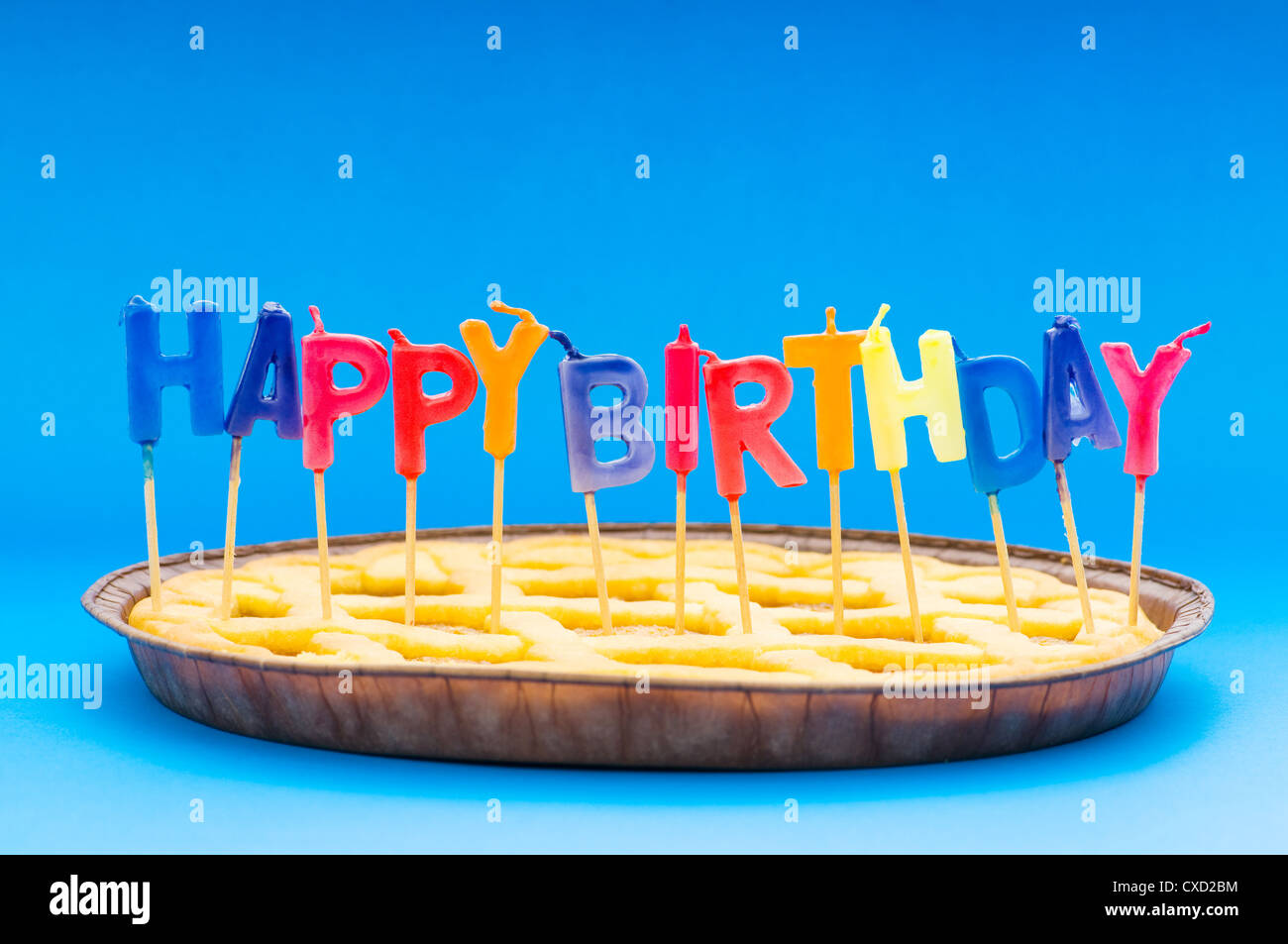 Happy birthday candles in the pie Stock Photo Alamy