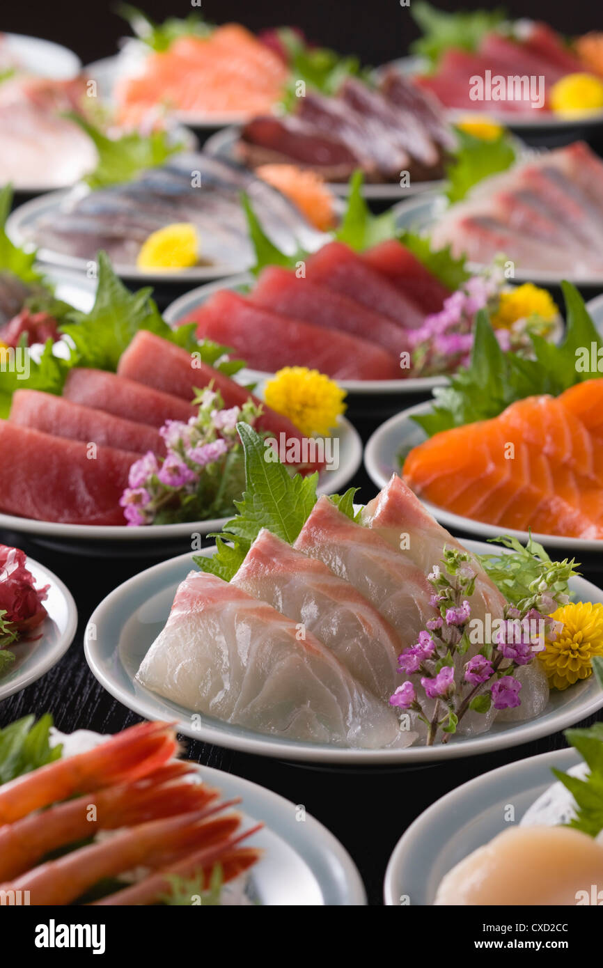 Various Sashimi on Plate Stock Photo