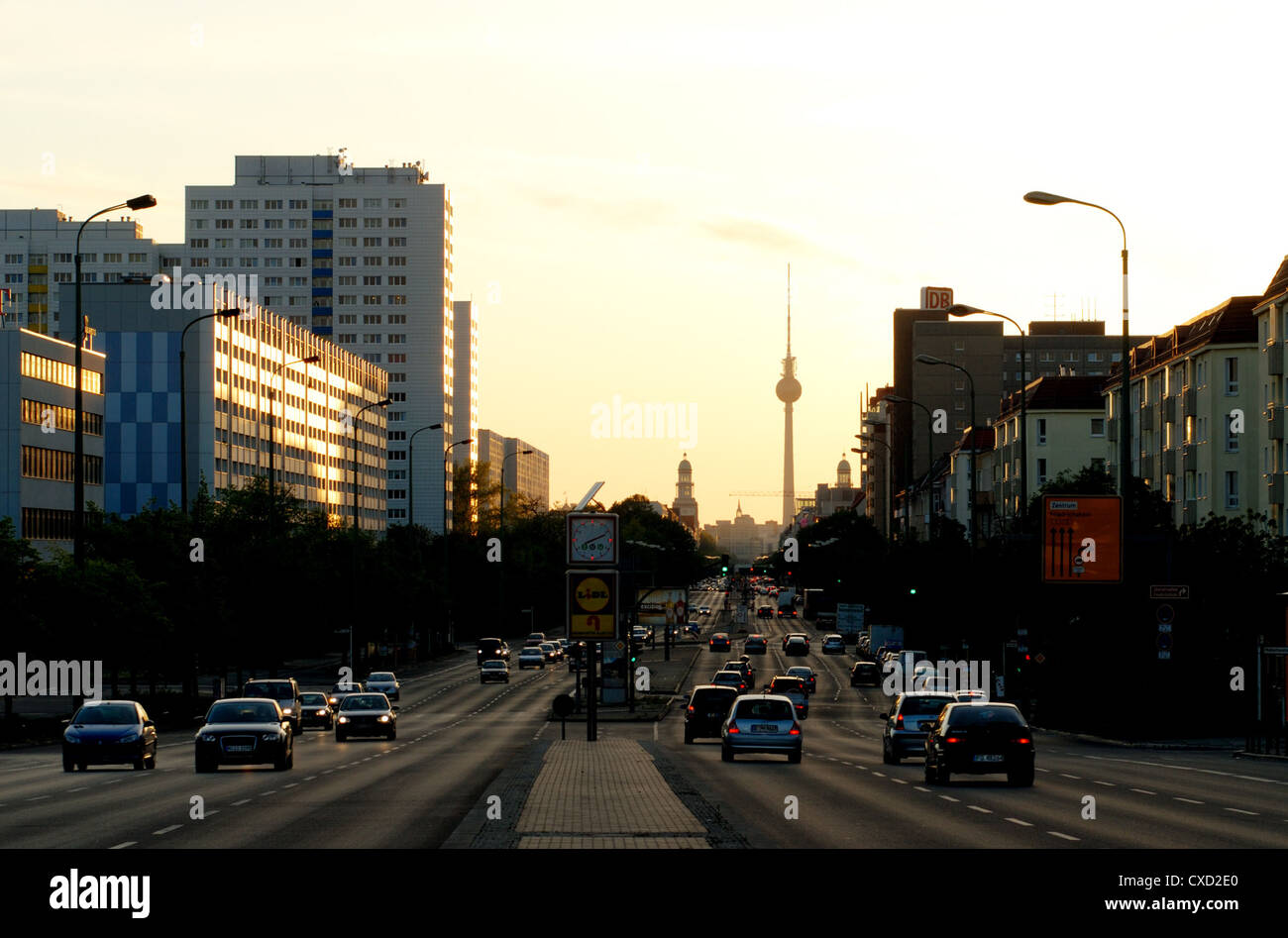 Berlin, evening city traffic on Frankfurter Allee Stock Photo