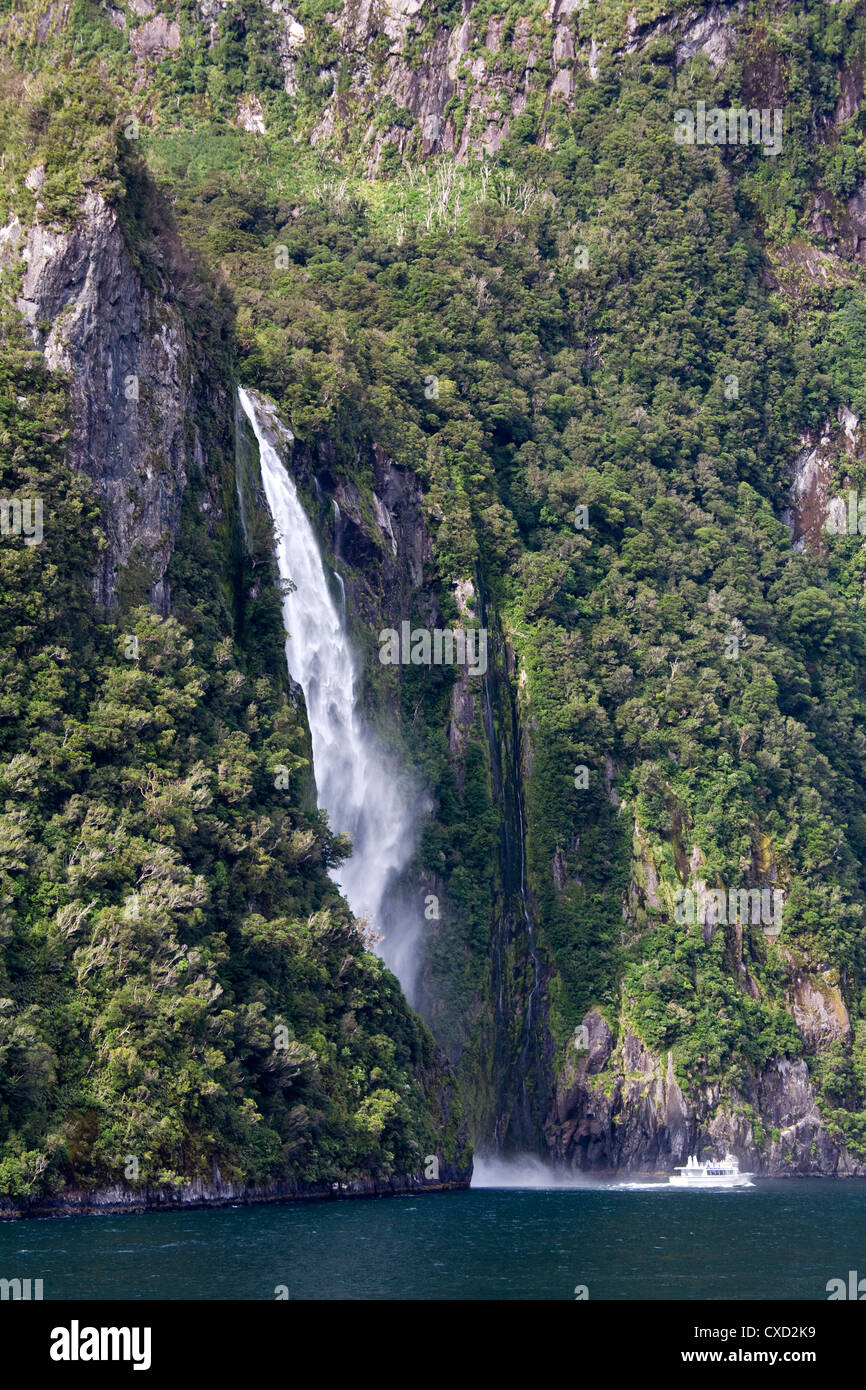 Sterling Falls in Milford Sound, Fiordland National Park, South Island, New Zealand, Pacific Stock Photo