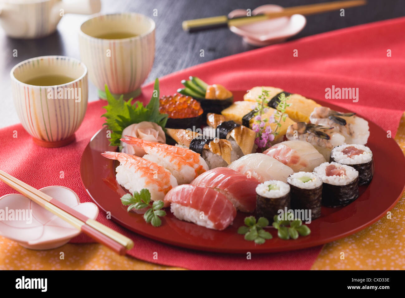 Assorted Sushi on Plate Stock Photo