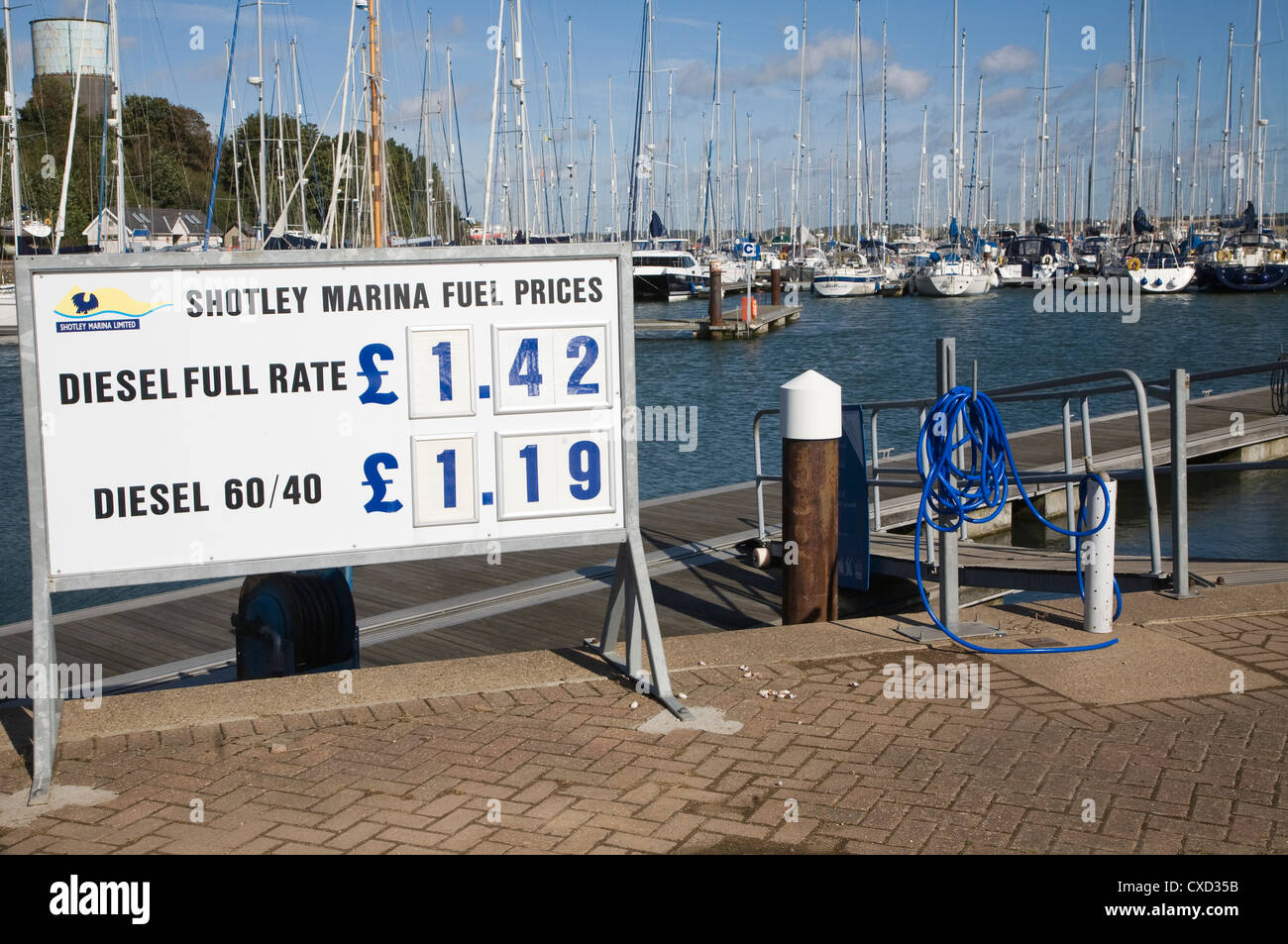 Diesel fuel prices Shotley marina Suffolk England September 2012 Stock Photo