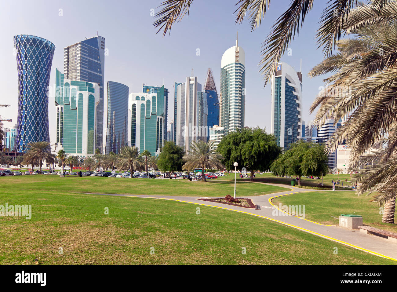 Modern skyline of the West Bay central financial district, Doha, Qatar, Middle East Stock Photo