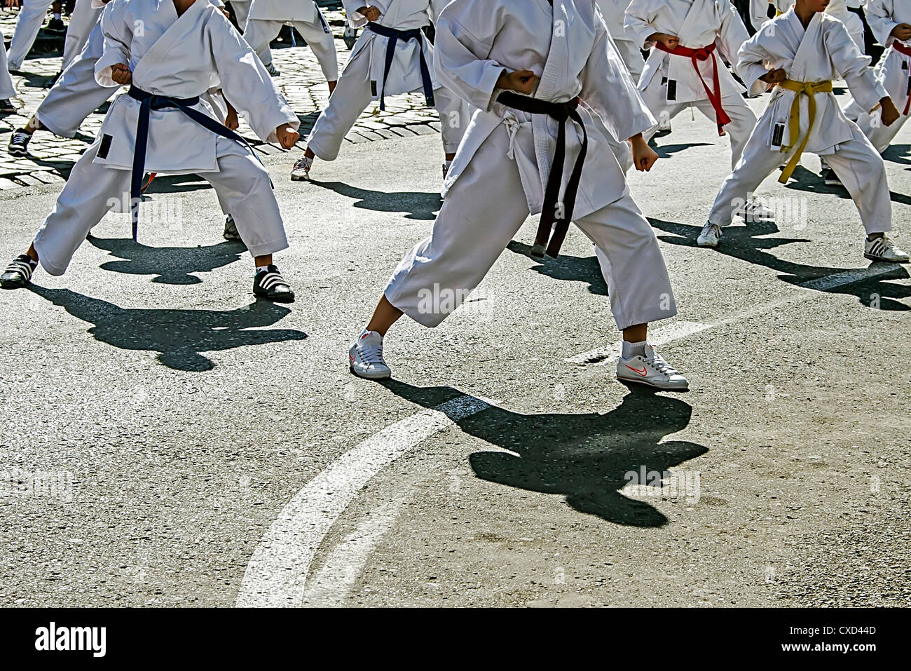 Karate demonstration, made ​​by young people on a street Stock Photo