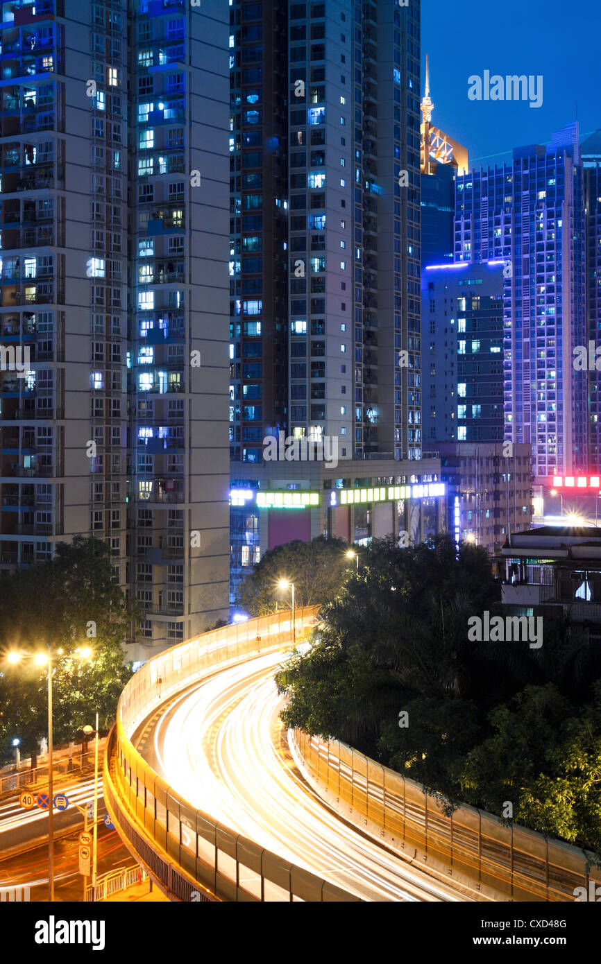 city night and viaduct Stock Photo