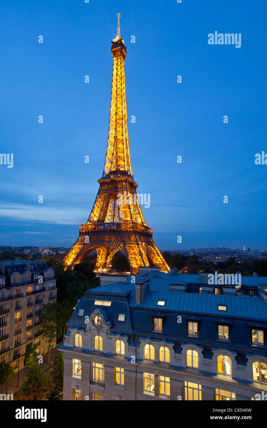 Eiffel Tower, viewed over rooftops, Paris, France, Europe Stock Photo