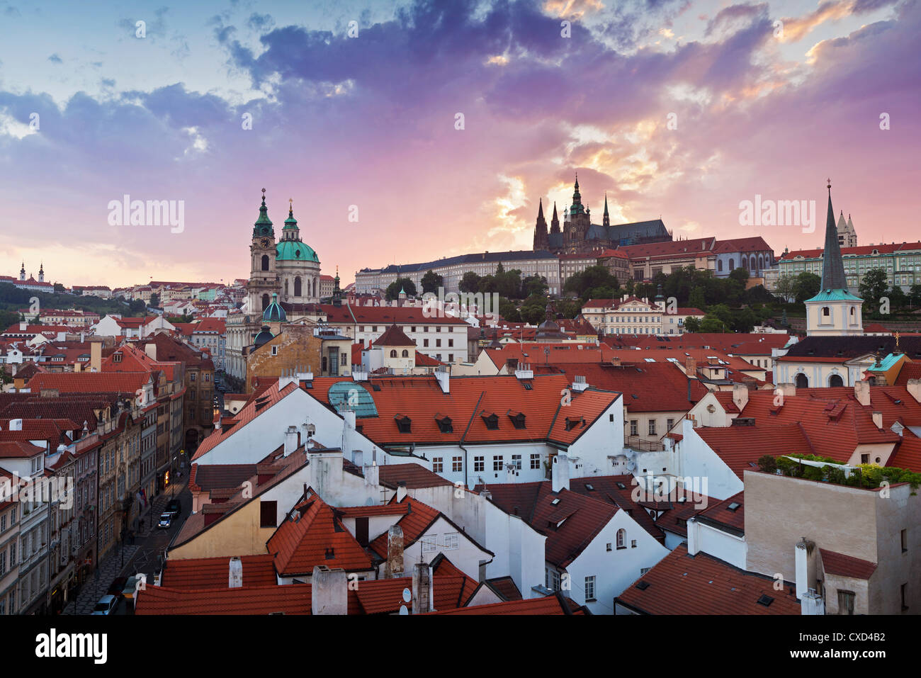 St. Vitus cathedral and St. Nicholas church, Prague, Czech Republic, Europe Stock Photo