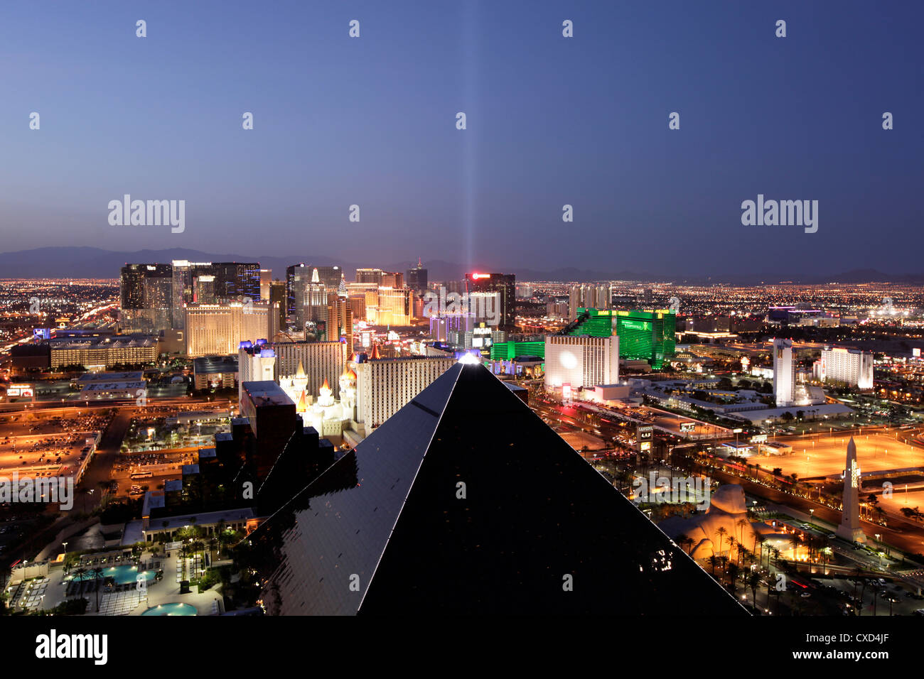 Elevated view of casinos on The Strip, Las Vegas, Nevada, United States