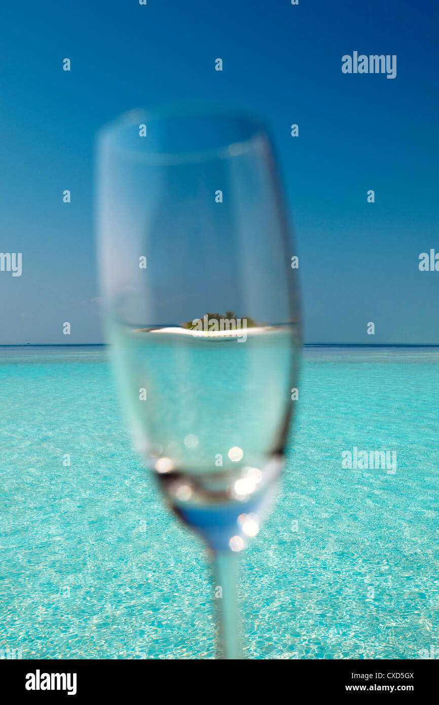 Glass and tropical island, Maldives, Indian Ocean, Asia Stock Photo
