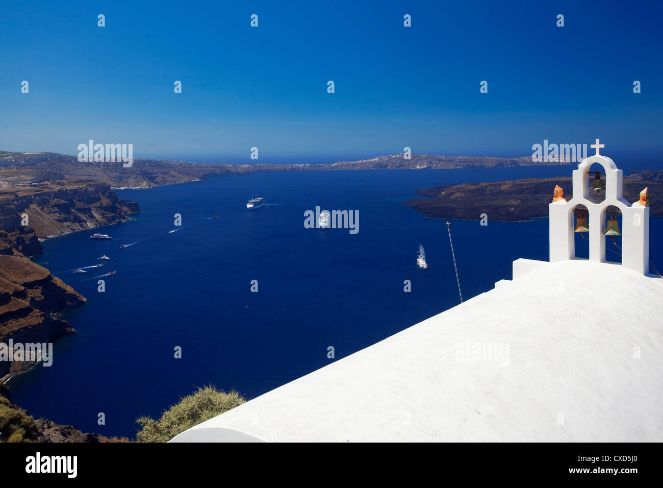View of caldera from Imerovigli, Santorini, Cyclades, Greek Islands, Greece, Europe Stock Photo
