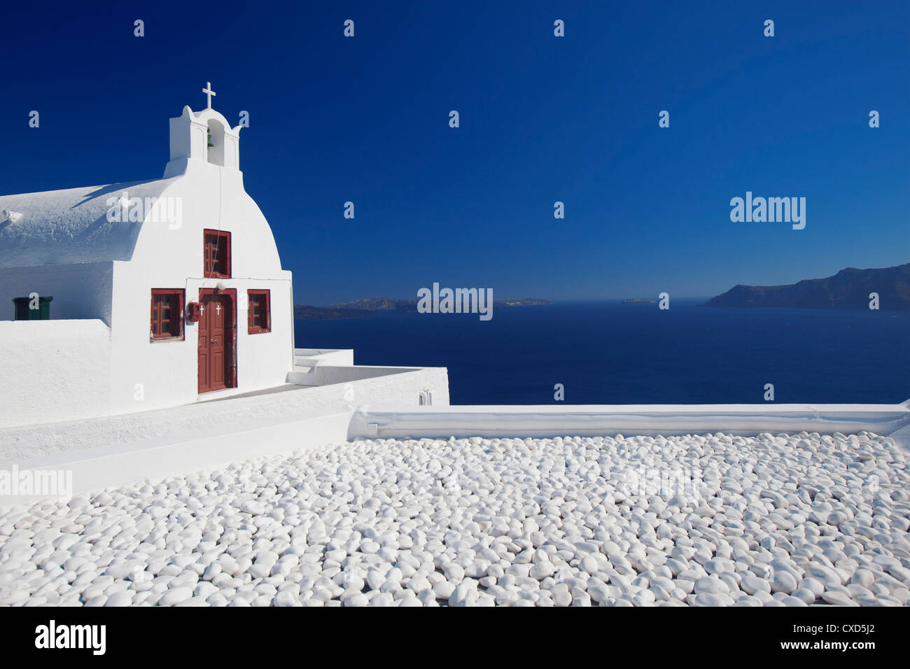 Church and white stones at Oia, Santorini, Cyclades, Greek Islands, Greece, Europe Stock Photo