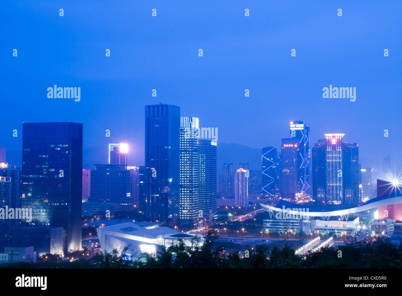 night scene of shenzhen city Stock Photo