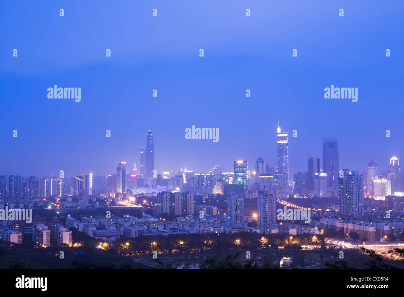 night scene of shenzhen city Stock Photo