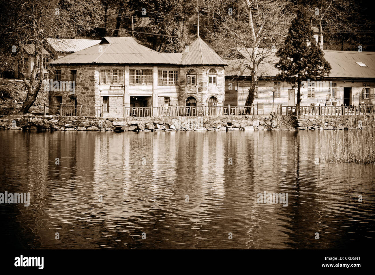 old villa by lakeside Stock Photo
