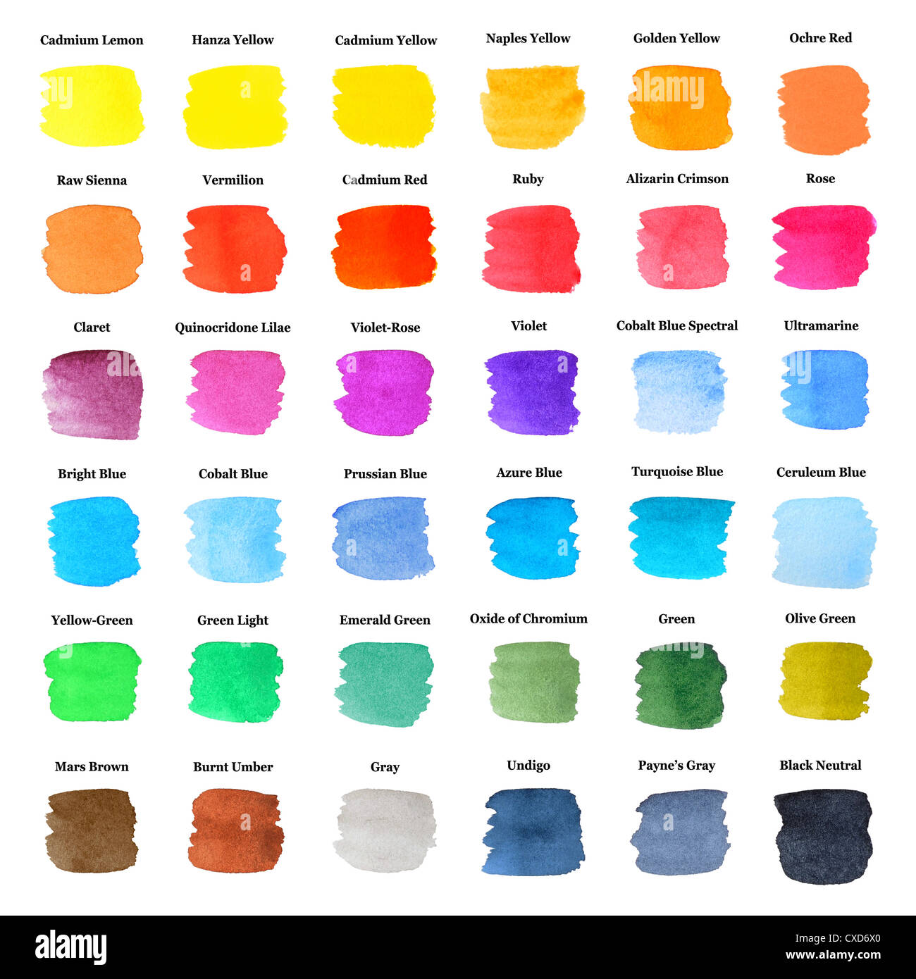 Set of Colorful Strokes as Watercolor Palette with Color Descriptions ...
