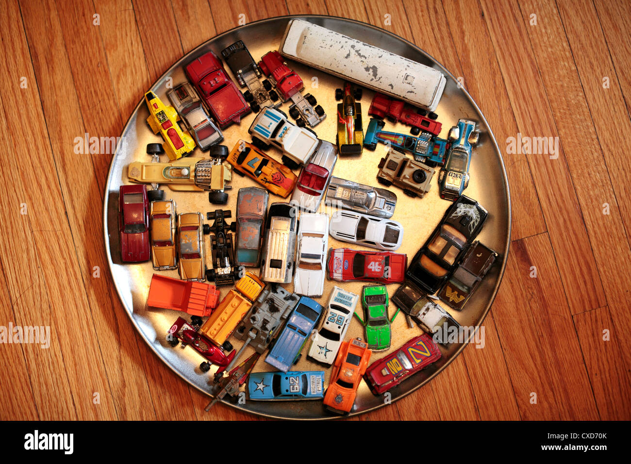 Collection of die-cast toy vehicles. Stock Photo