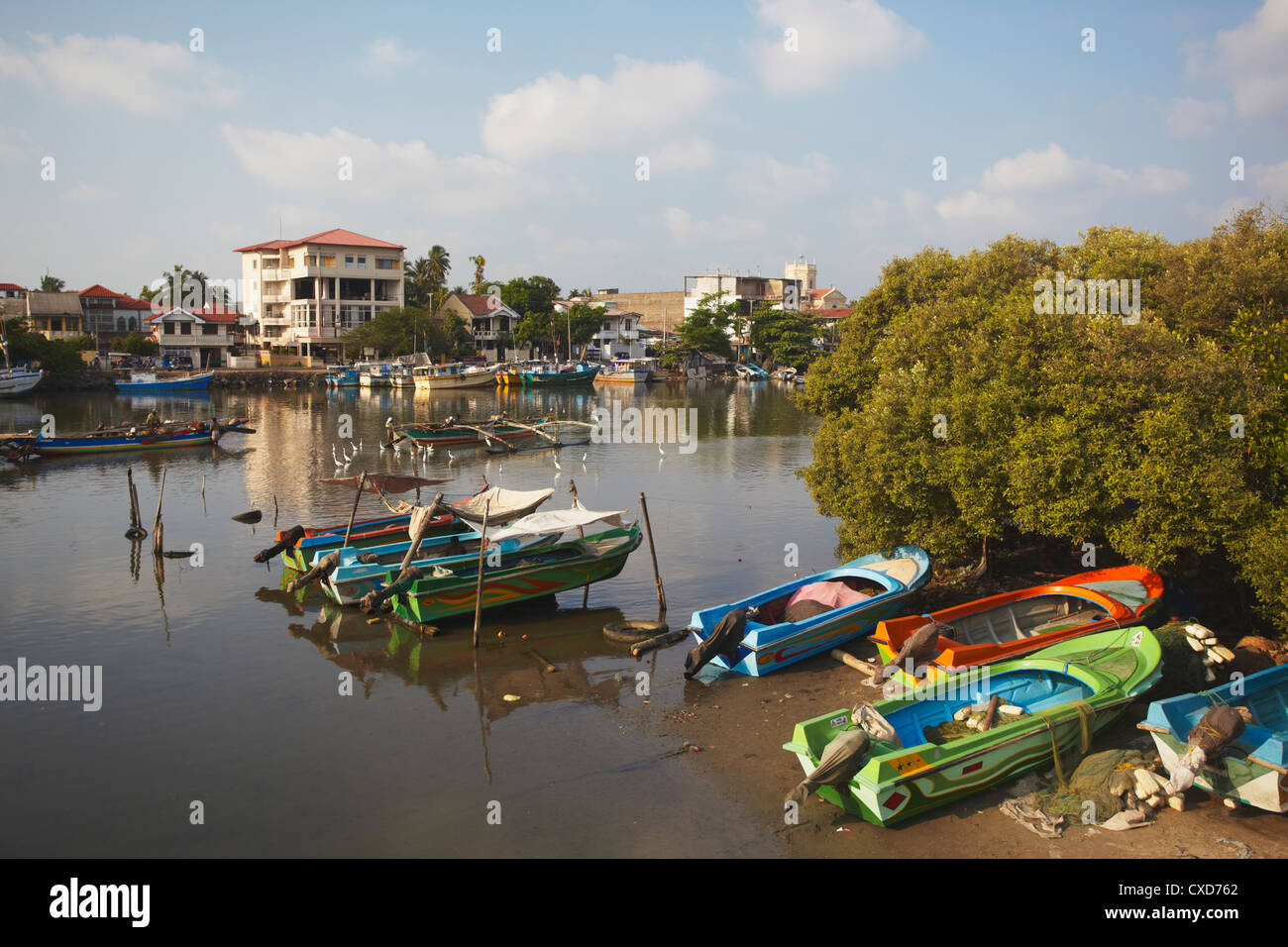 Boats in Negombo Lagoon, Negombo, Western Province, Sri Lanka, Asia Stock Photo