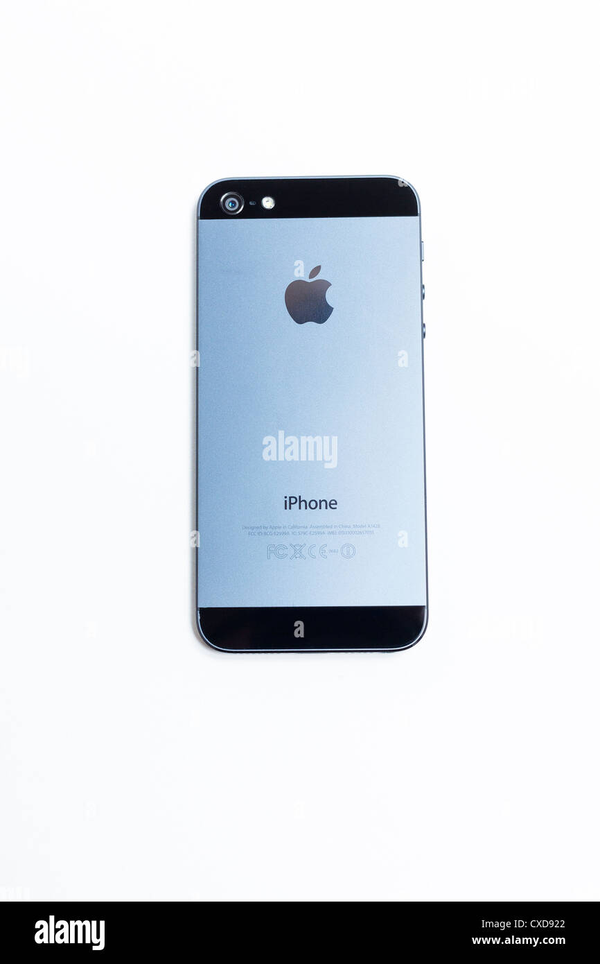 Back of a new black iPhone 5 on a white background - cut out Stock Photo