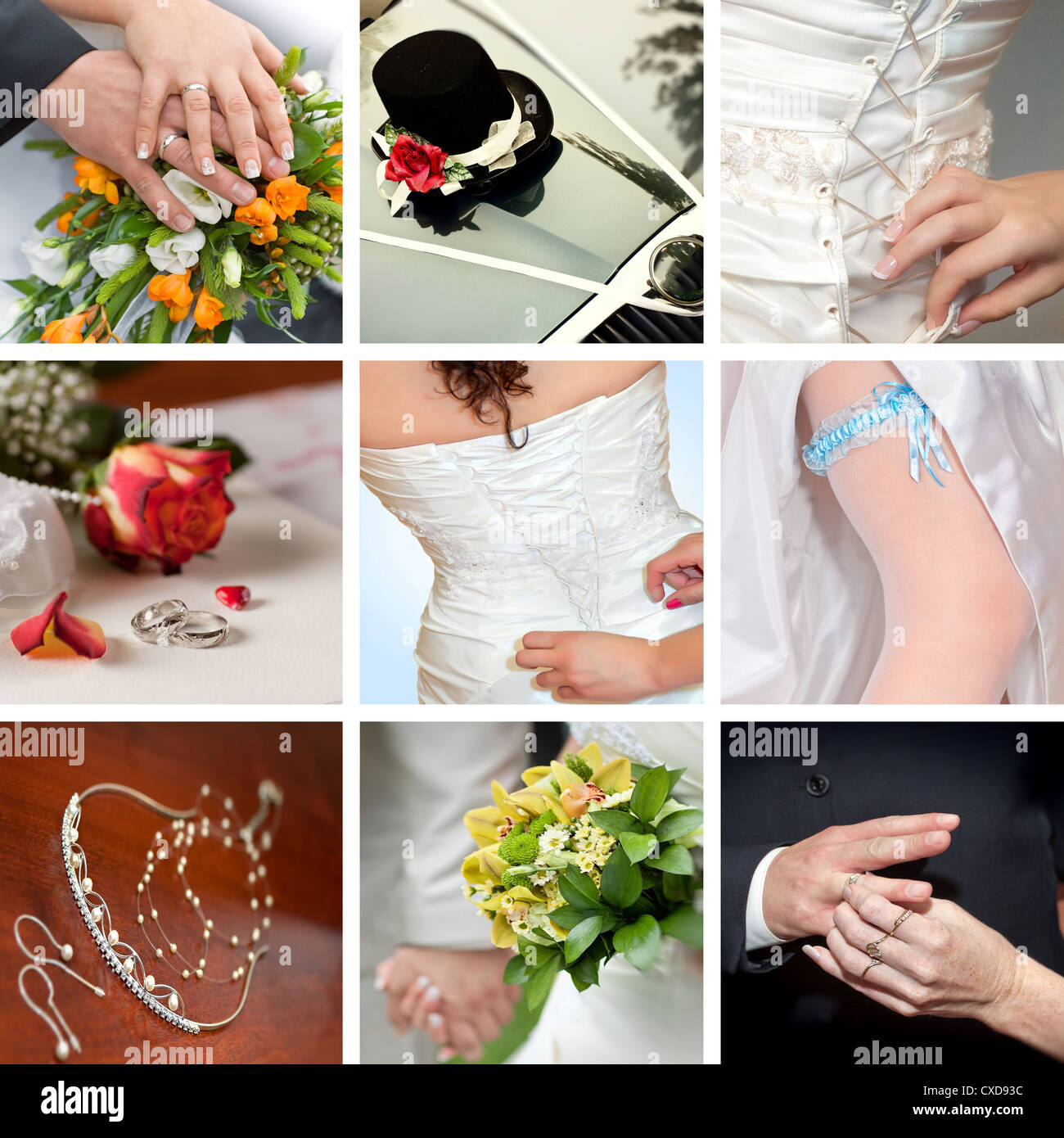 collage of nine wedding photos Stock Photo