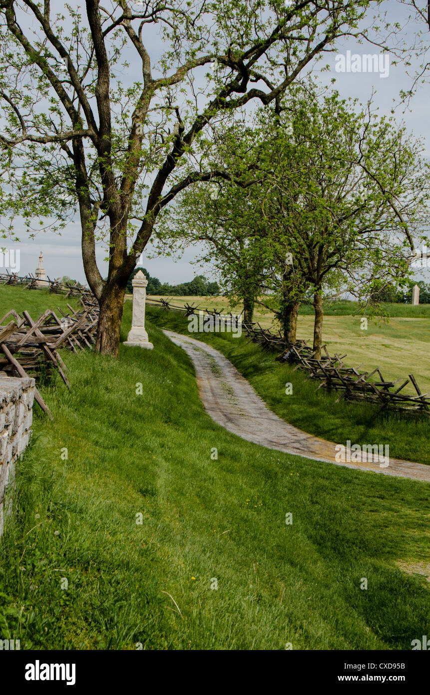 The 'Bloody Lane' at Antietam National Battlefield Stock Photo