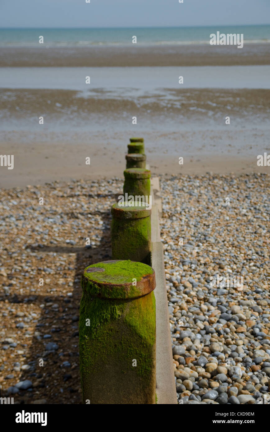 Sea defences on Winchelsea beach, East Sussex Stock Photo