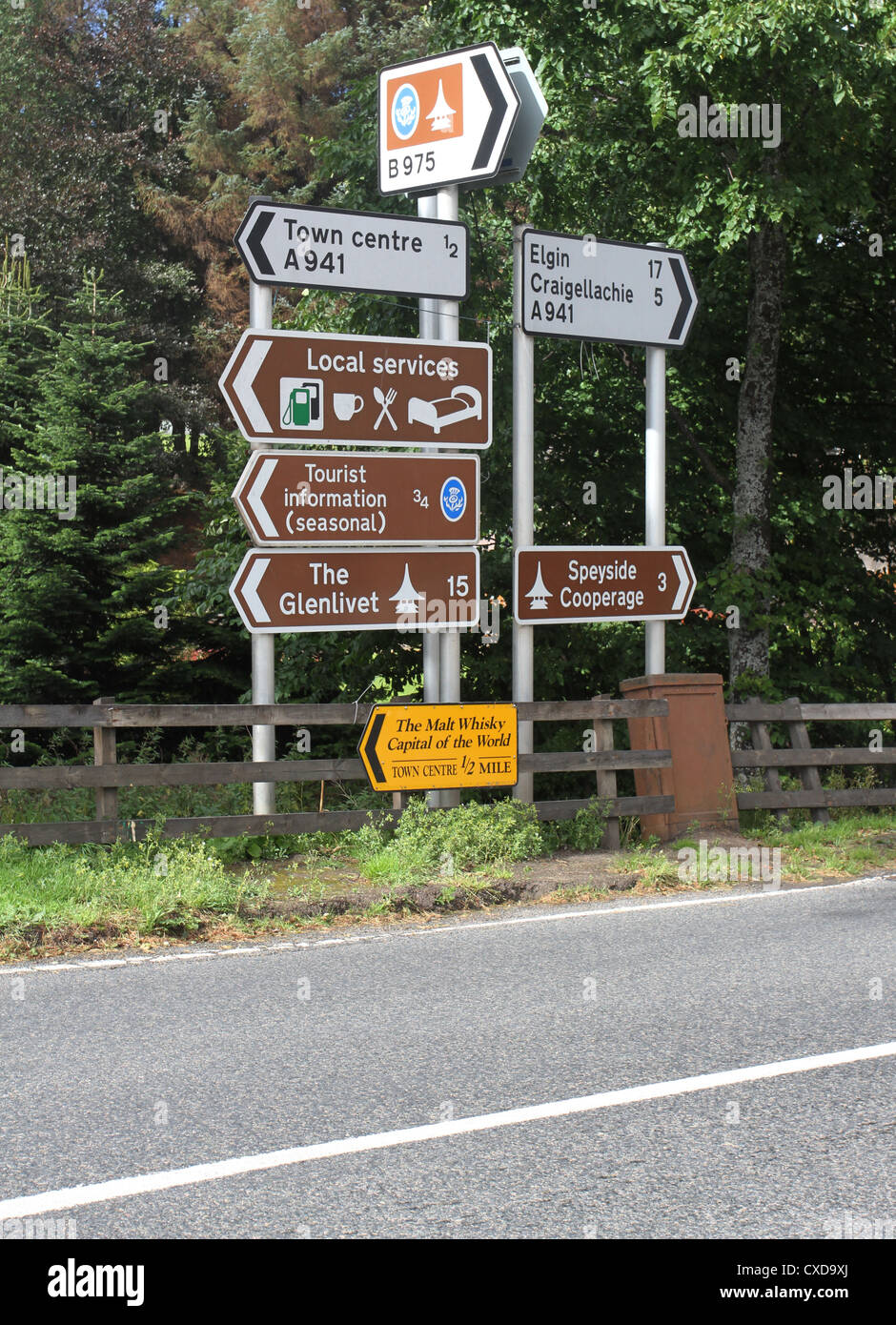 Whisky trail signs Dufftown Scotland September 2012 Stock Photo - Alamy