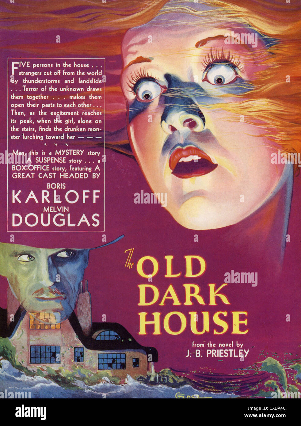 THE OLD DARK HOUSE Poster for 1932 Universal film with Boris Karloff from the novel by J.B.Priestley Stock Photo