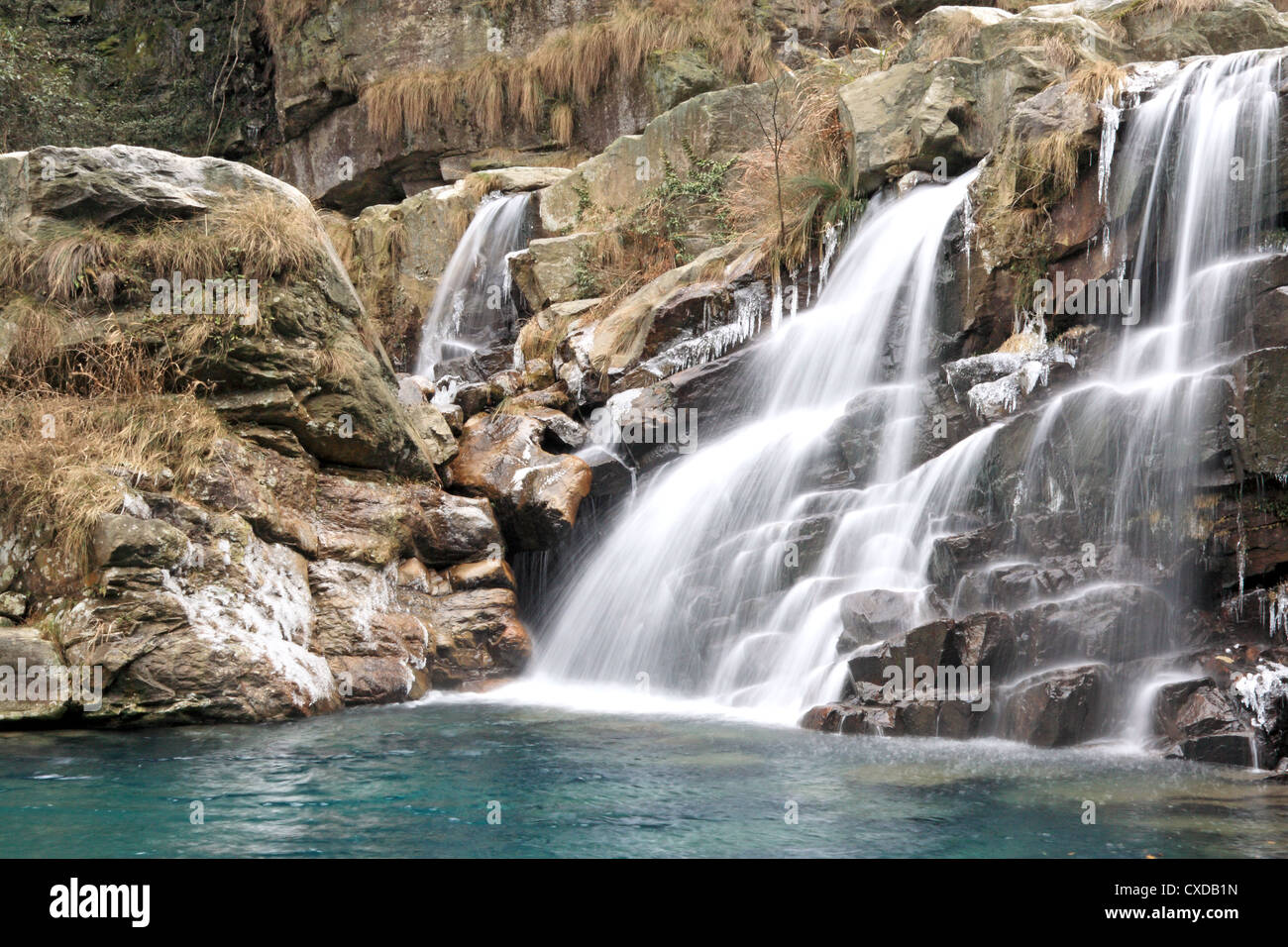 waterfall and deep pool Stock Photo