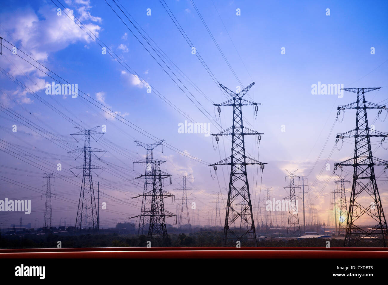 electricity pylons Stock Photo